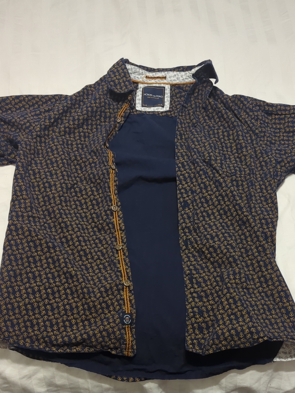 Across The Pond Navy Shirt with Mustard Bee 🐝 Pattern